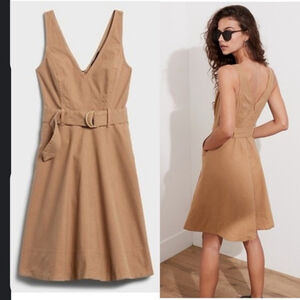 Banana Republic Brown V-Neck Belted Dress Sleeveless 100% Cotton Sz 6